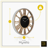 LW Collection Wandklok XL Myrella hout 80cm - Wandklok romeinse cijfers - Industriële wandklok stil uurwerk wandklok wandklokken klokken uurwerk klok