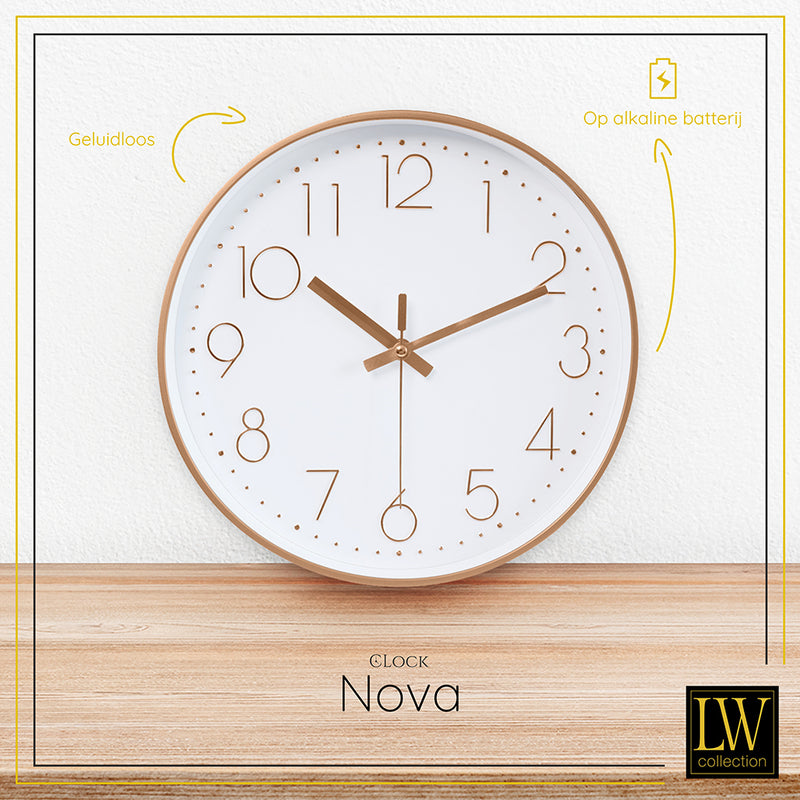 LW Collection Keukenklok Nova rosé 30cm - wandklok stil uurwerk wandklok wandklokken klokken uurwerk klok