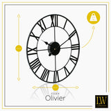 LW Collection Wandklok Olivier zwart 40cm - Wandklok romeinse cijfers - Industriële wandklok stil uurwerk wandklok wandklokken klokken uurwerk klok