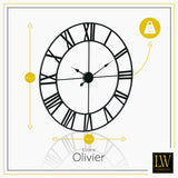 LW Collection Wandklok XL Olivier zwart 80cm - Wandklok romeinse cijfers - Industriële wandklok stil uurwerk wandklok wandklokken klokken uurwerk klok