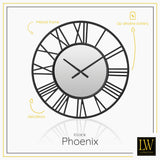 LW Collection Wandklok Phoenix zwart 60cm - wandklok modern - stil uurwerk- industriële wandklok wandklok wandklokken klokken uurwerk klok