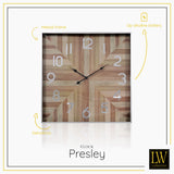 LW Collection Wandklok Presley zilver en hout 60cm - Wandklok romeinse cijfers - Industriële wandklok stil uurwerk wandklok wandklokken klokken uurwerk klok