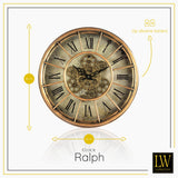 LW Collection Wandklok radar Ralph bruin 46cm - Wandklok romeinse cijfers draaiende tandwielen - Industriële wandklok stil uurwerk wandklok wandklokken klokken uurwerk klok