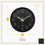 LW Collection Keukenklok Sara zwart wit 30cm- wandklok stil uurwerk - muurklok wandklok wandklokken klokken uurwerk klok