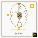 LW Collection Wandklok Scarlett Goud 80cm - Wandklok modern - Industriële wandklok stil uurwerk wandklok wandklokken klokken uurwerk klok