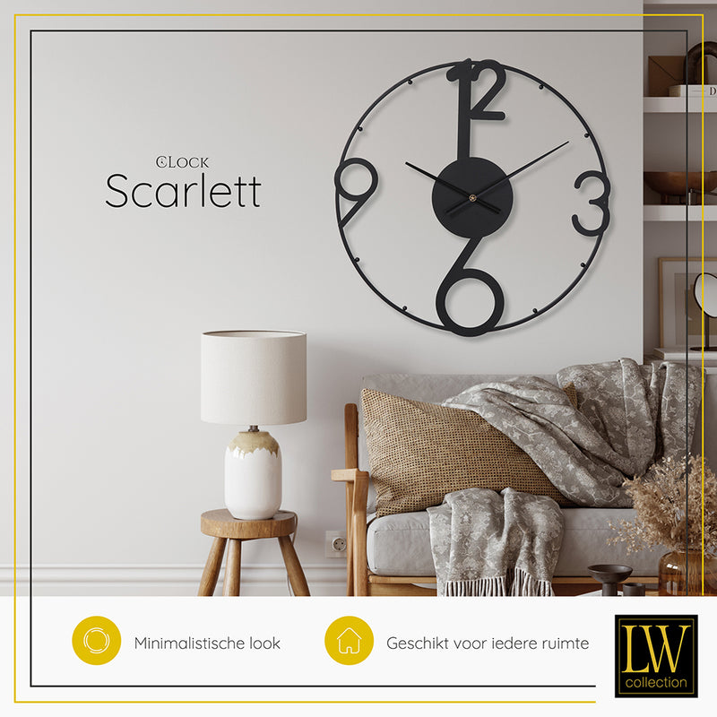 LW Collection Wandklok Scarlett Zwart 80cm - Wandklok - Industriële wandklok stil uurwerk wandklok wandklokken klokken uurwerk klok