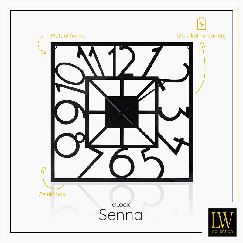 LW Collection Wall clock XL Senna black 80cm - Wall clock modern - Industrial wall clock silent movement