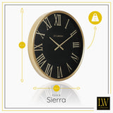 LW Collection Wandklok Sierra Goud zwart 60cm - Wandklok romeinse cijfers - Industriële wandklok stil uurwerk wandklok wandklokken klokken uurwerk klok