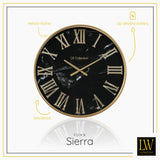 LW Collection Wandklok Sierra Goud zwart Marmer 60cm - Wandklok romeinse cijfers - Industriële wandklok stil uurwerk wandklok wandklokken klokken uurwerk klok