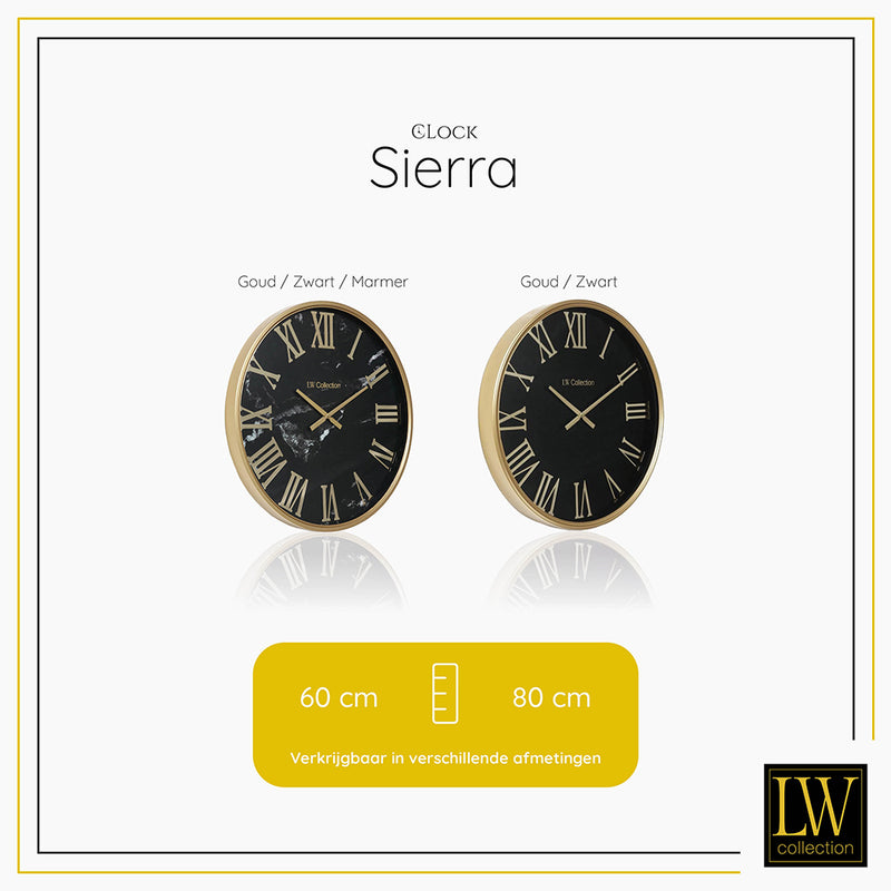 LW Collection Wandklok XL Sierra goud marmer 80cm - Wandklok romeinse cijfers - Industriële wandklok stil uurwerk wandklok wandklokken klokken uurwerk klok