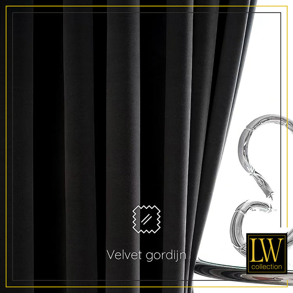 LW Collection Gordijnen met haakjes zwart Velvet Kant en klaar 270x290CM gordijn overgordijn fluweel