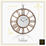 LW Collection Wandklok Tristan Hout 60cm - Wandklok romeinse cijfers - Industriële wandklok stil uurwerk wandklok wandklokken klokken uurwerk klok