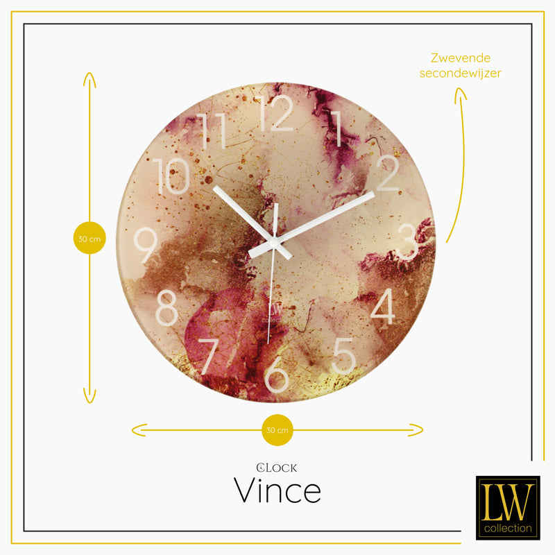 LW Collection Keukenklok Vince zandkleurig 30cm - Wandklok stil uurwerk wandklok wandklokken klokken uurwerk klok