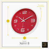 LW Collection Keukenklok Xenn8 rood wit 30cm - wandklok stil uurwerk wandklok wandklokken klokken uurwerk klok