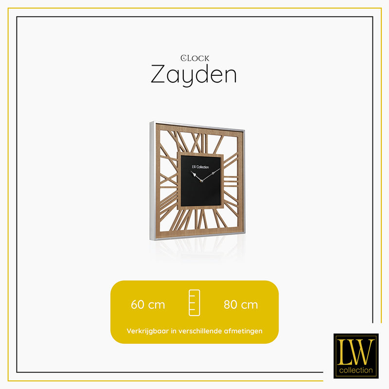 LW Collection Wandklok XL Zayden hout 80cm - Wandklok romeinse cijfers - Industriële wandklok stil uurwerk wandklok wandklokken klokken uurwerk klok