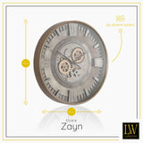 LW Collection Wandklok radar Zayn grijs 59.5cm - Wandklok romeinse cijfers draaiende tandwielen - Industriële wandklok stil uurwerk wandklok wandklokken klokken uurwerk klok