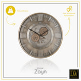 LW Collection Wandklok radar Zayn grijs 59.5cm - Wandklok romeinse cijfers draaiende tandwielen - Industriële wandklok stil uurwerk wandklok wandklokken klokken uurwerk klok