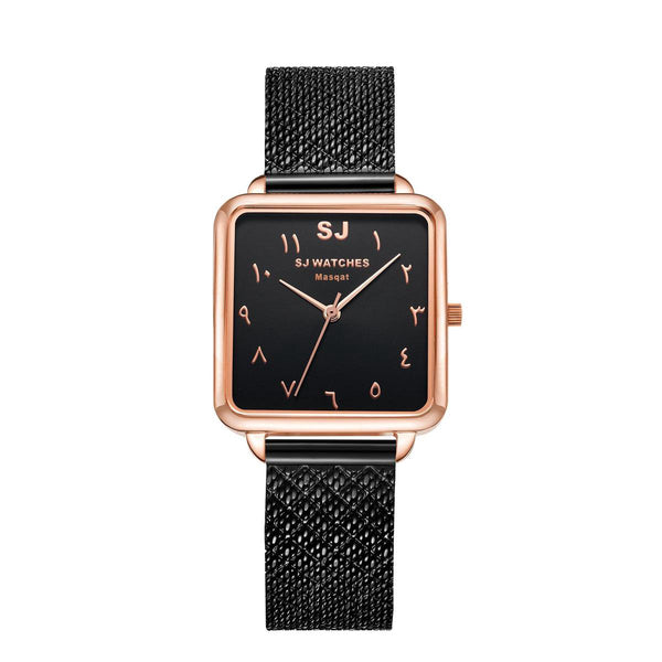 SJ WATCHES Masqat horloge dames Zwart vierkant 28.5mm