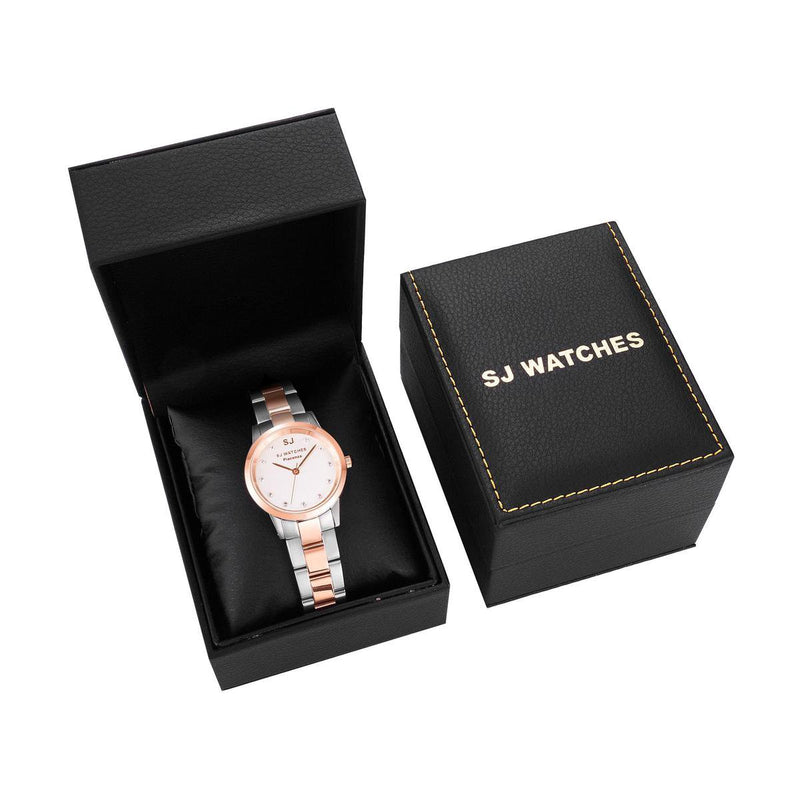 SJ WATCHES Piacenza dames horloge Zilver Roségoud met Zirconia steentjes 32mm